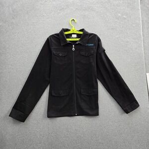 Fox Girl Jacket XL Black Embroidered Twill Activewear Button Zipper Long Sleeve
